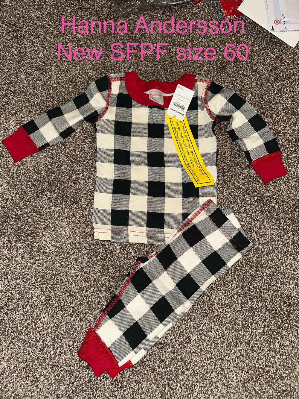 Hanna Andersson Black & White Buffalo Check Pajama Set with Red Trim